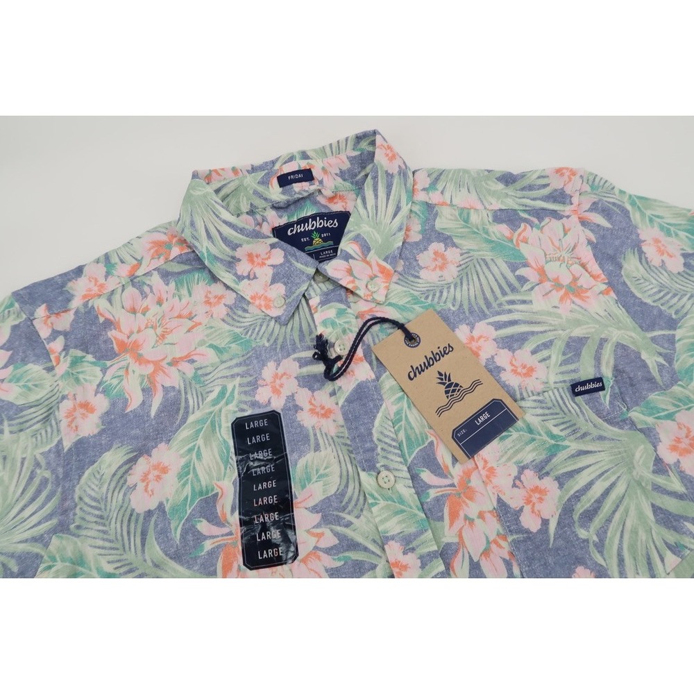 Chubbies Button Down Shirt Mens Large‎ Floral The Resort Wear Slub Poplin NEW